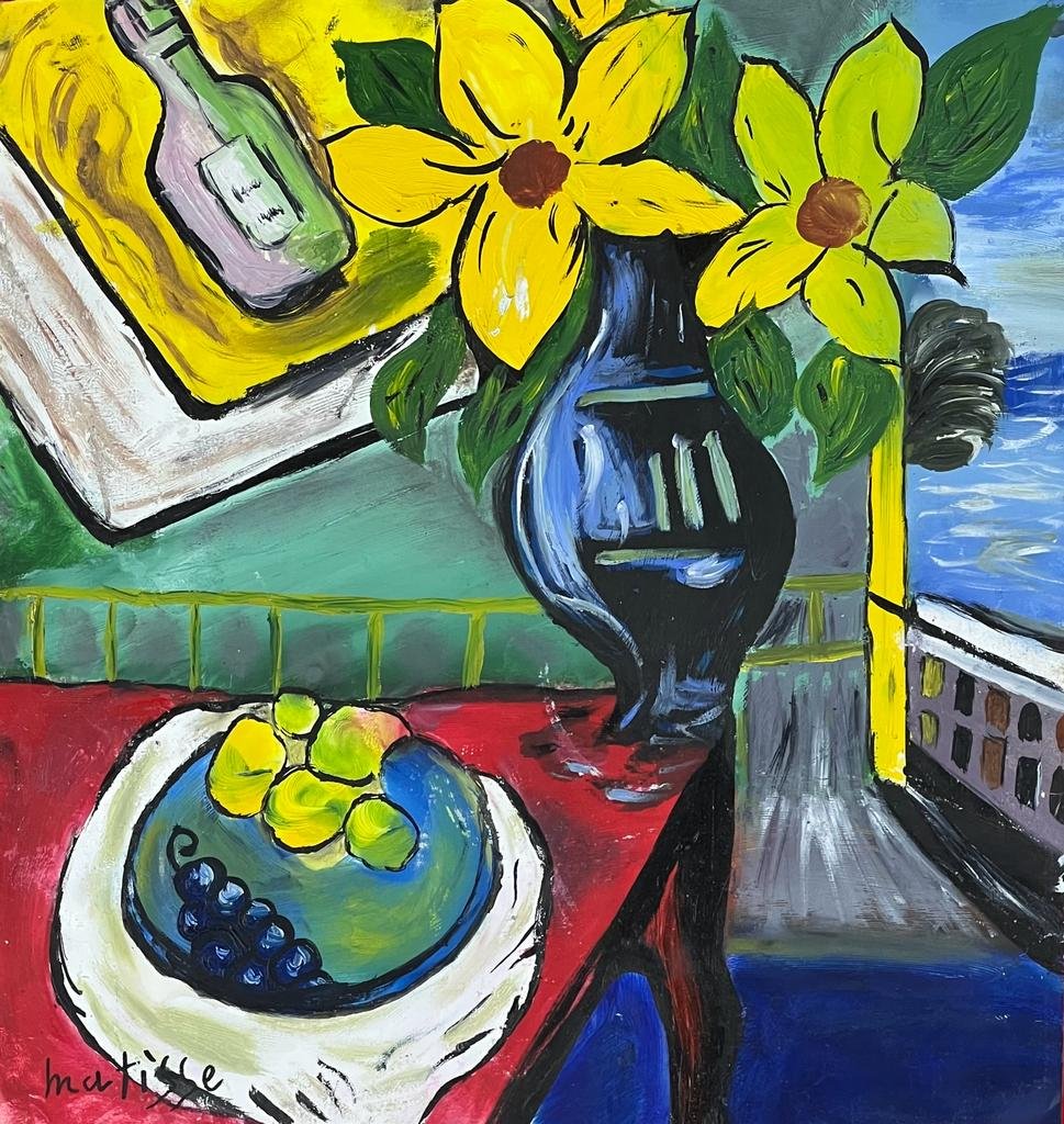 Henri Matisse French (Oil on Paper Painting) In the style of: Oil painting on paper, Rendered in the Modernist style of Henri Matisse. Measures: 9” x 10”. This lot is accompanied by a certificate Provenance:Private Collection France. "In the style of