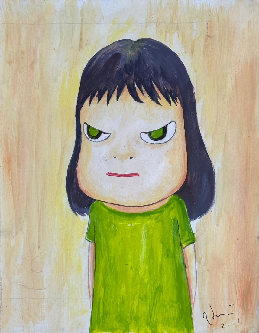 Yoshitomo Nara Mixed Media On Paper Painting (Style Of) (1 of 4)