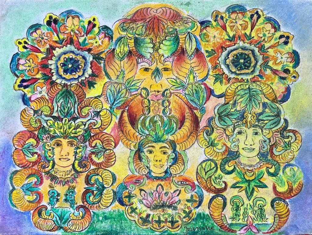 Minnie Evans (Mixed media on Paper Painting) In the style of (1 of 4)