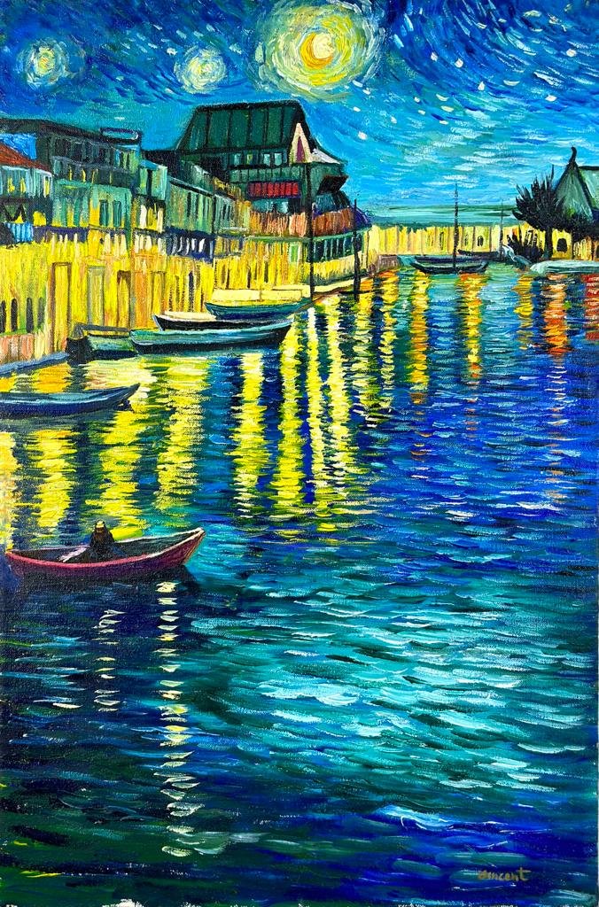 Vincent van Gogh Dutch (Oil on Canvas painting) In The Style Of: Oil on canvas painting, rendered in the style of Vincent van Gogh. Measures :15.5 x 23.5 inches aprox. This painting is accompanied by a certificateProvenance: Private Collection. The painting comes f