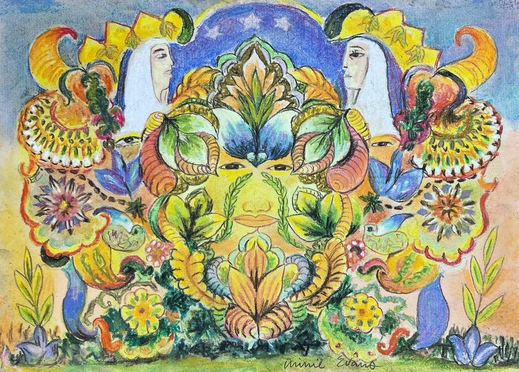 Minnie Evans (Mixed media on Paper Painting) in the style of (1 of 4)