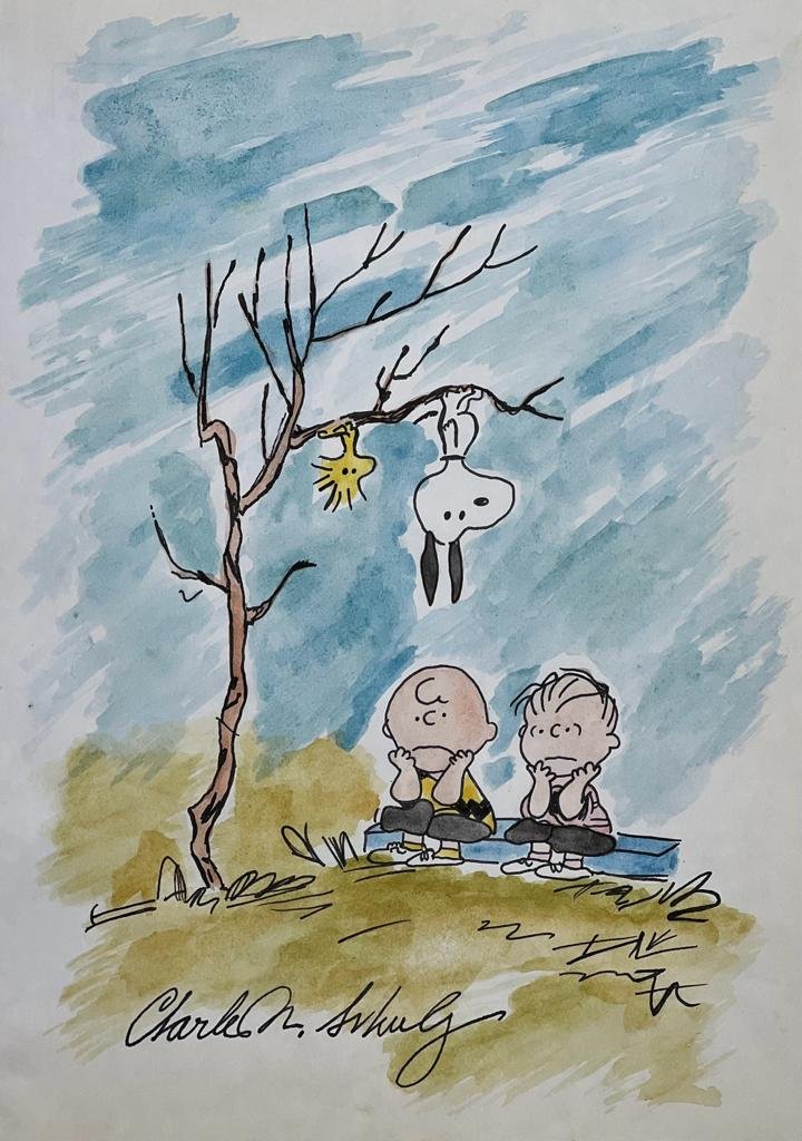Charles M. Schulz (Mixed media on Paper Painting) In the style of (1 of 4)