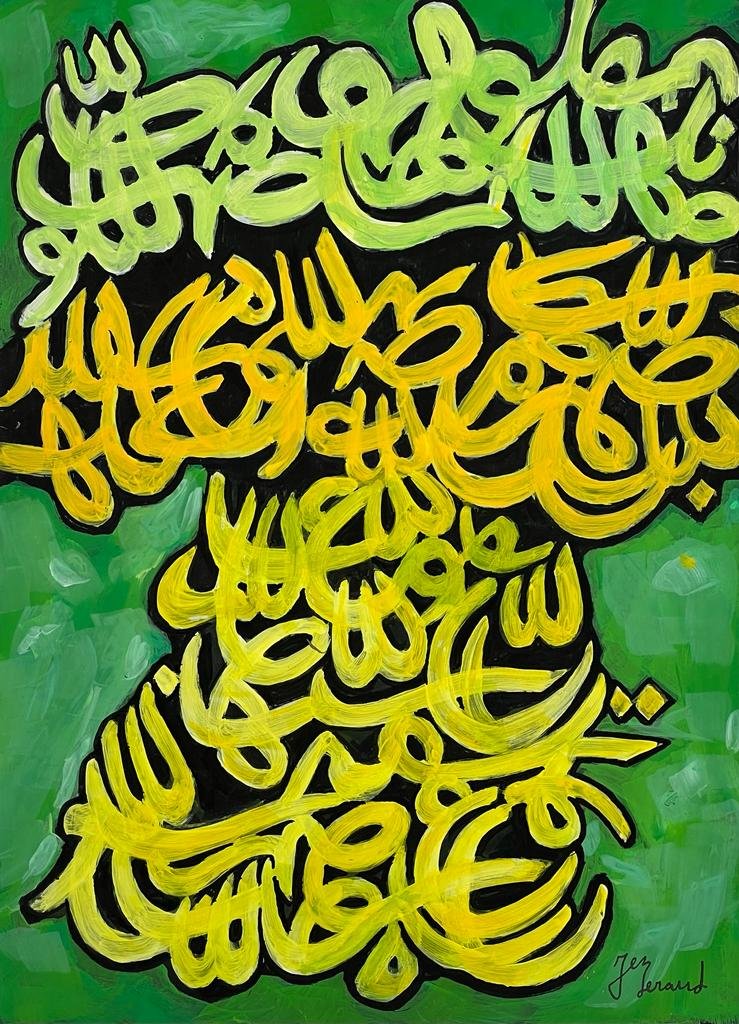 Charles Hossein Zenderoudi (Mixed media on Paper Painting) In the style of (1 of 4)