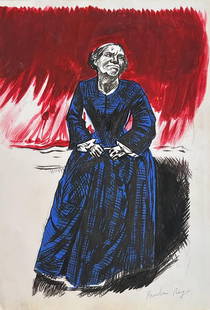 Paula Rego (Mixed media on Paper Painting) In the style of: Mixed media painting on paper,Rendered in the style of Paula Rego. Measures: 8” x 12” Inches aprox. Provenance: Private Collection."In the style of" means after the artist. Lived between (