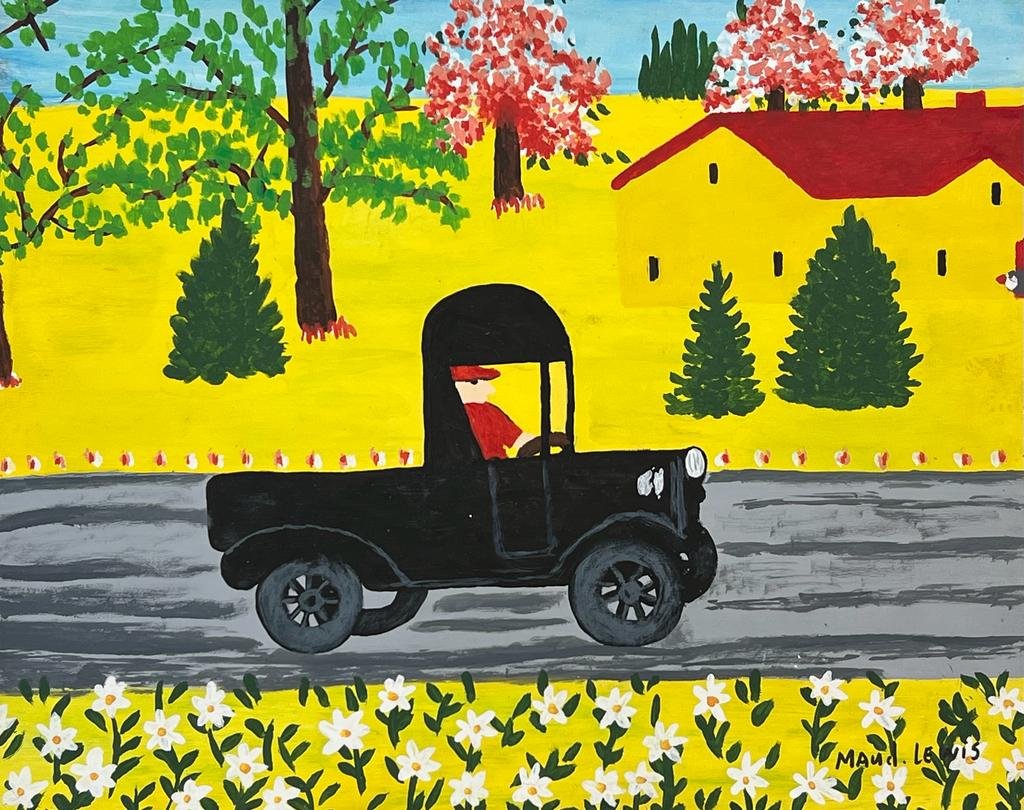 Maud Lewis Canadian (Mixed media on Paper Painting) In the style of: Mixed media painting on paper, rendered in the style of Maud Lewis. Measures: 9” x 11.5” Inches aprox. Provenance: Private Collection."In the style of" means after the artist. Lewis lived 