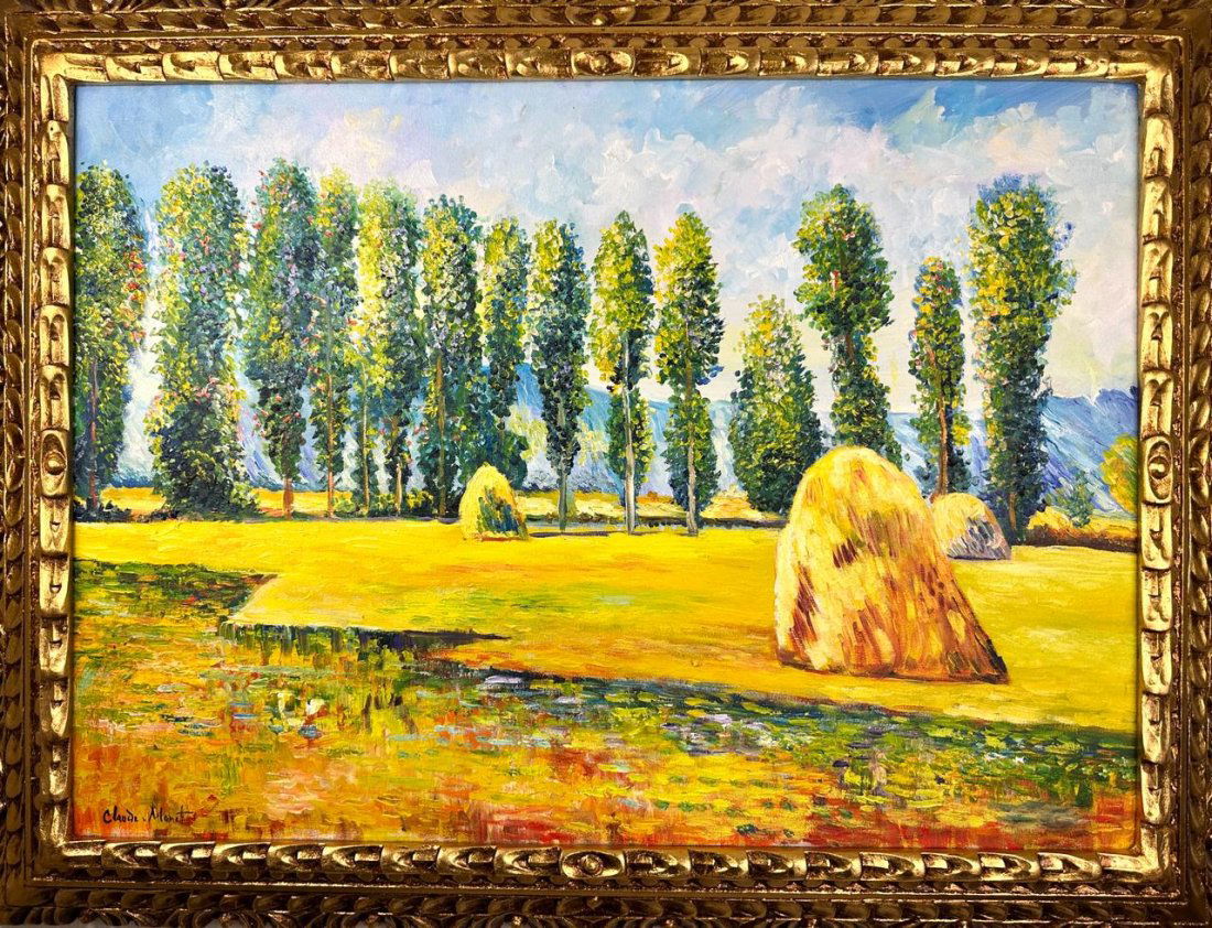 Claude Monet French (Oil on Canvas Painting) in the style of: Rendered in the style of Claude Monet. Technique:Oil on Canvas painting. Measures: 25 x 33 Inches aprox. Provenance: Private collection Europe. "In the style of" means after the artist. The artwork is
