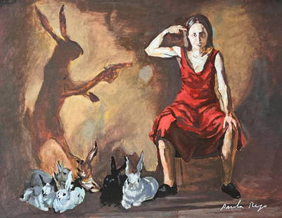 Paula Rego (Mixed media on Paper Painting) In the style of: Mixed media painting on paper,Rendered in the style of Paula Rego. Measures: 8.5&rdquo; x 11&rdquo; Inches aprox. Provenance: Private Collection."In the style of" means after the artist. Lived between