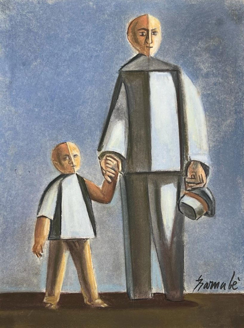 Duilio Barnabe (Mixed media on Paper Painting) In the style of (1 of 4)