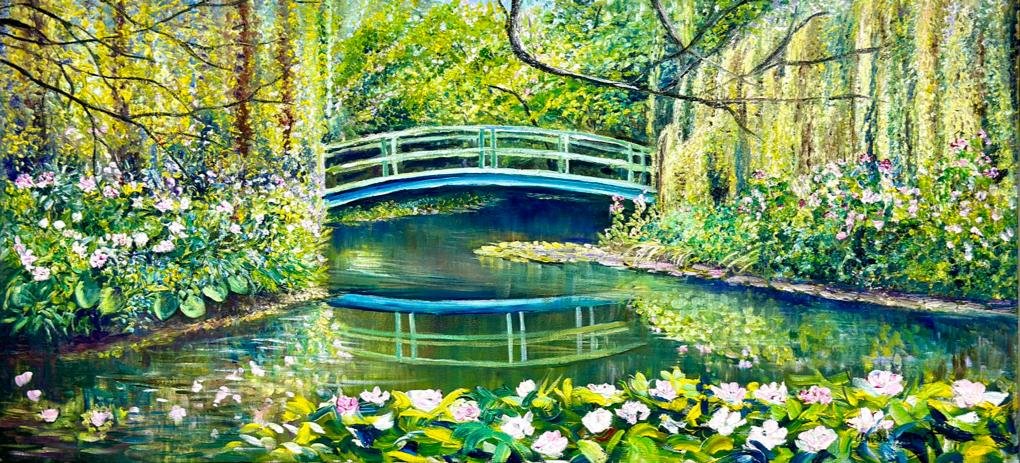 Claude Monet French (Oil on Canvas Painting) in the style of: Rendered in the style of Claude Monet. Technique:Oil on Canvas painting. Measures: 14.5 x 31 Inches aprox. Provenance: Private collection Europe. "In the style of" means after the artist. Monet lived