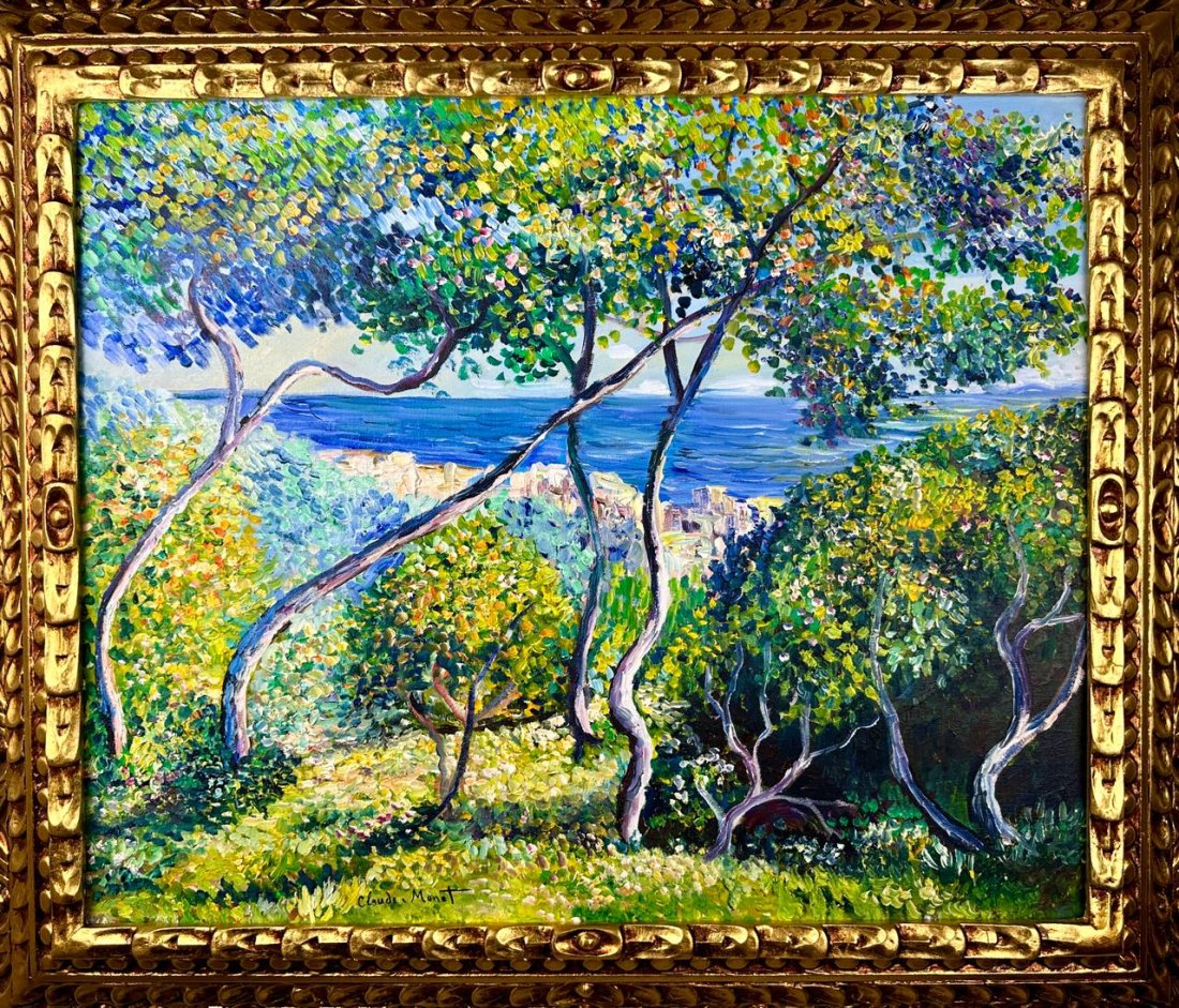 Claude Monet French (Oil on Canvas Painting) in the style of: Rendered in the style of Claude Monet. Technique:Oil on Canvas painting. Measures: 25 x 29 Inches aprox. Provenance: Private collection Europe. "In the style of" means after the artist. The artwork is