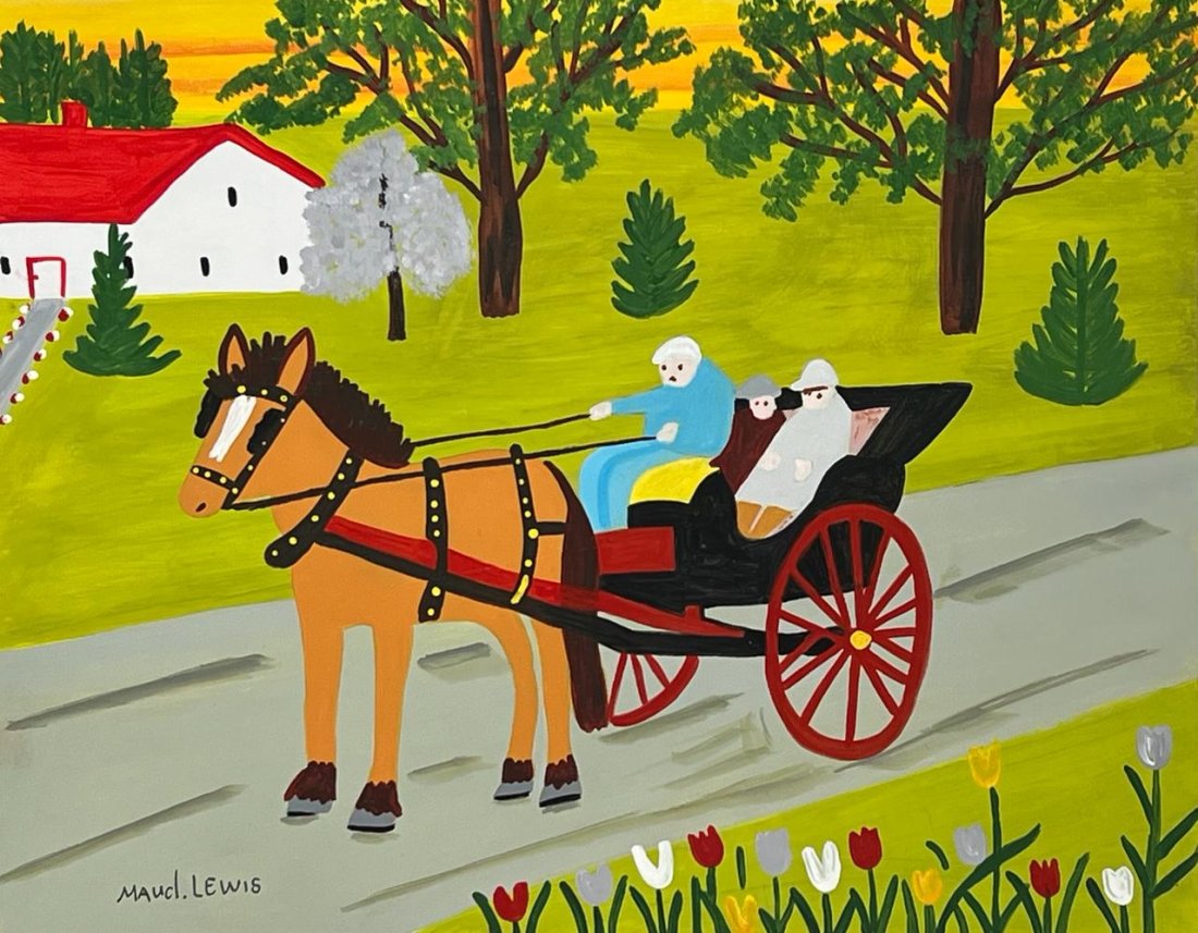 Maud Lewis Canadian (Mixed media on Paper Painting) In the style of: Mixed media painting on paper, rendered in the style of Maud Lewis. Measures: 8” x 10.5” Inches aprox. Provenance: Private Collection."In the style of" means after the artist. Lewis lived 
