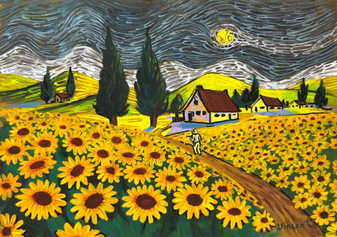 Vincent Van Gogh Dutch (Mixed media on Paper Painting) In the style of (1 of 4)