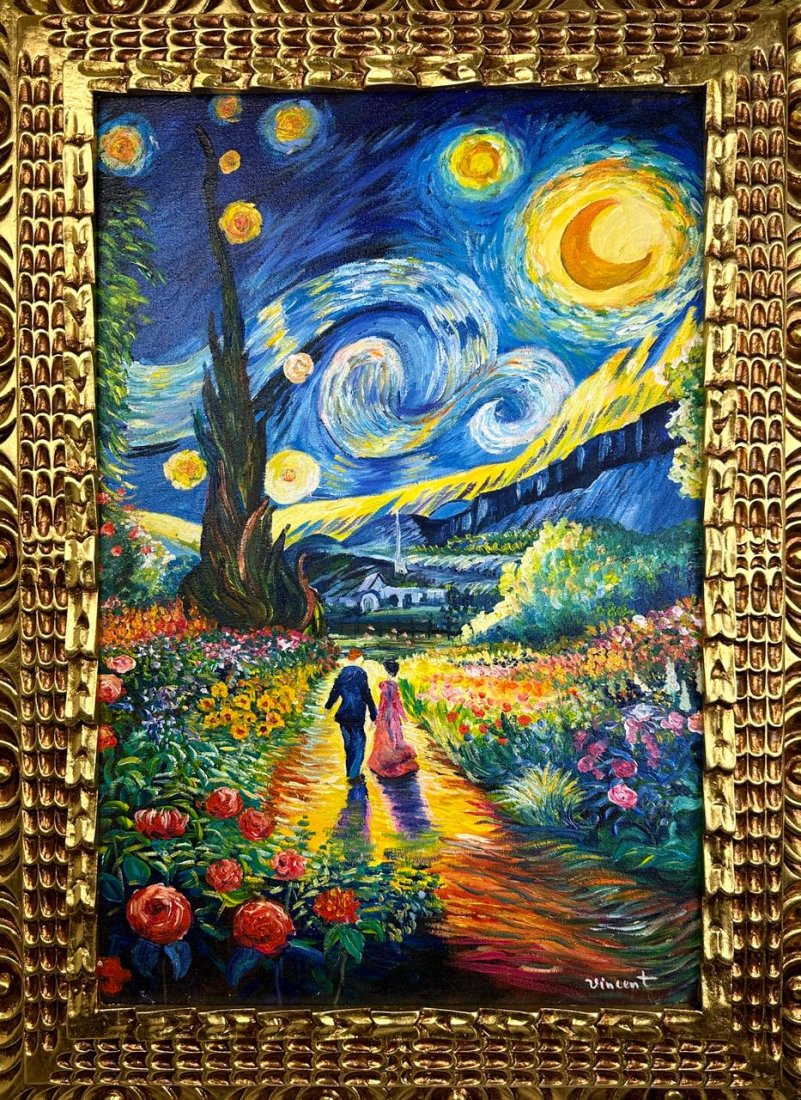 Vincent Van Gogh Dutch (Oil on Canvas Painting) in the style of: Rendered in the style of Vincent Van Gogh. Technique: Oil on canvas Painting. Measures: 22 x 30 Inches. Provenance:Private Collection Europe. "In the style of" means after the artist. The work is fram