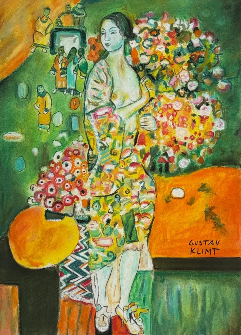 Gustav Klimt (Mixed media on Paper Painting) In the style of (1 of 4)