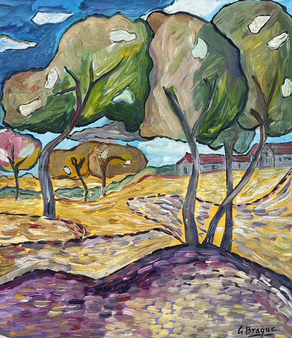 Georges Braque (Oil on Paper Painting) In the style of: Oil painting on paper, rendered in the style of Georges Braque. Measures: 10” x 11.5” Inches aprox. Provenance: Private Collection."In the style of" means after the artist. Braque lived be