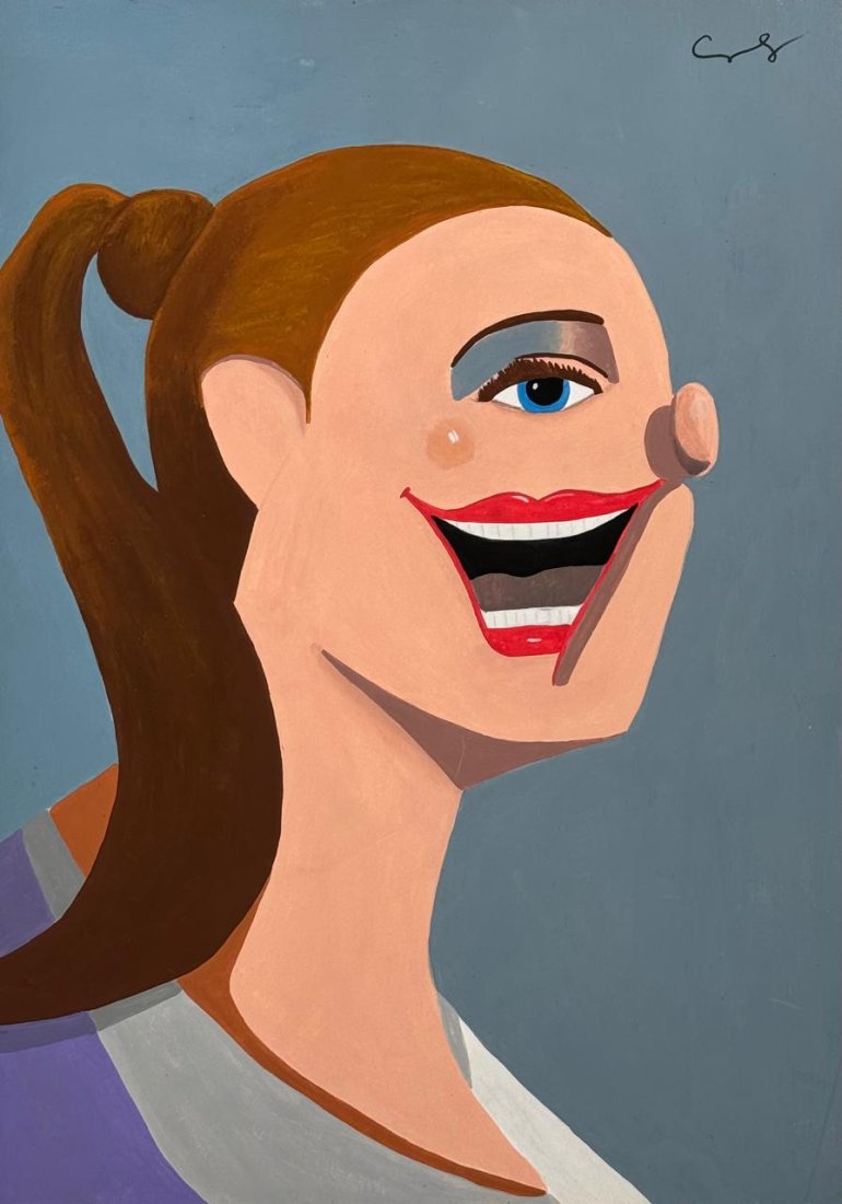 Geroge Condo (Mixed Media On Paper Painting) In the style of: Mixed media painting on paper, rendered in the style of George Condo. Measures: 8.5” x 12” Inches aprox. Provenance: Private Collection. "In the style of" means after the artist. Born 1957