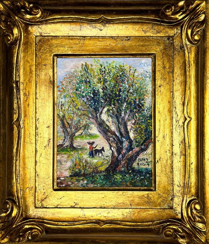 Reuven Rubin (Oil on Canvas Painting) in the style of: Rendered in the style of Reuven Rubin. Technique:Oil on canvas Painting. Measures: 14.5 x 17 Inches aprox. Provenance:Private collection. "In the style of" means after the artist. The work is framed.