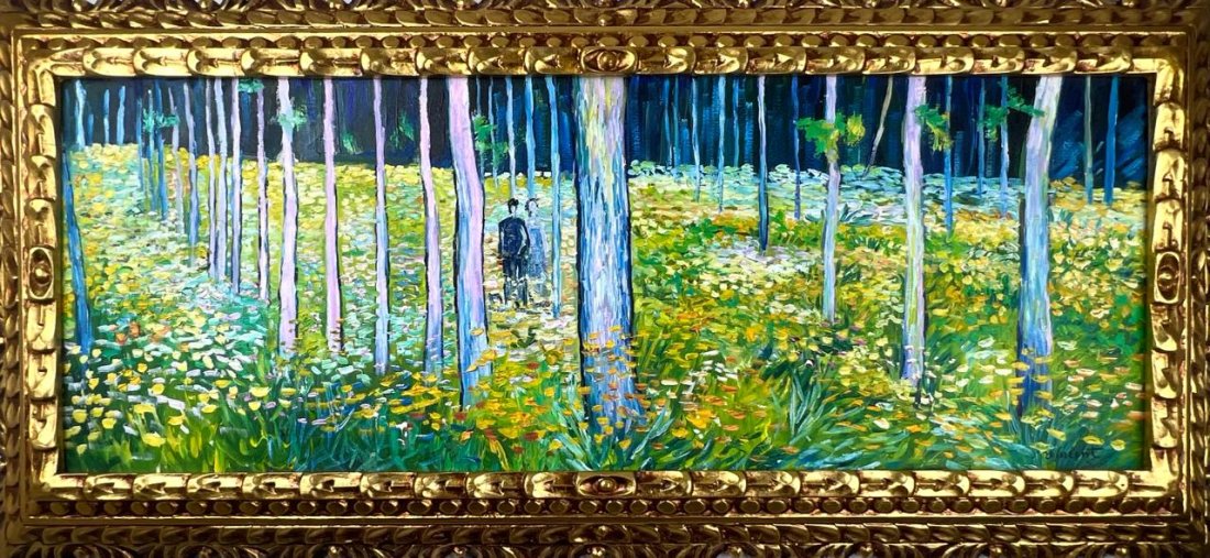 Vincent Van Gogh Dutch (Oil on Canvas Painting) in the style of: Rendered in the style of Vincent Van Gogh. Technique: Oil on canvas Painting. Measures: 17 x 37 Inches. Provenance:Private Collection Europe. "In the style of" means after the artist. The work is fram