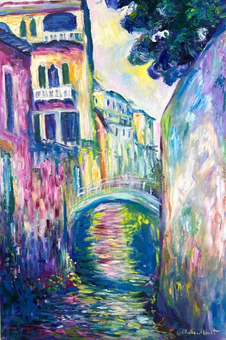 Claude Monet French (Oil on Canvas Painting) in the style of: Rendered in the style of Claude Monet. Technique:Oil on Canvas painting. Measures: 15.5 x 23.5 Inches aprox. Provenance: Private collection Europe. "In the style of" means after the artist. Monet live