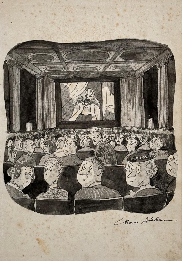 Charles Addams (Mixed media on Paper Painting) In the style of: Mixed media painting on paper,Rendered in the style of Charles Addams. Measures: 7.5” x 11” Inches aprox. Provenance: Private Collection."In the style of" means after the artist. Lived bet