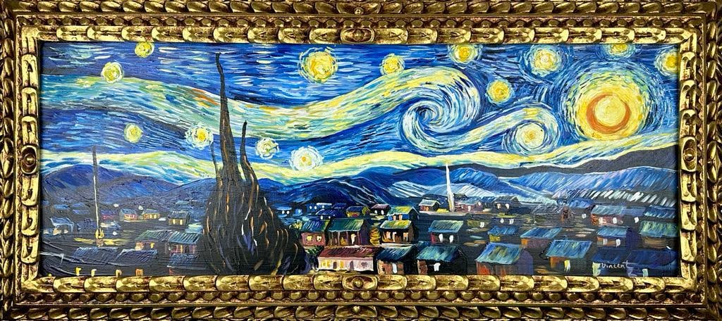 Vincent Van Gogh Dutch (Oil on Canvas Painting) in the style of: Rendered in the style of Vincent Van Gogh. Technique: Oil on canvas Painting. Measures: 17 x 37 Inches. Provenance:Private Collection Europe. "In the style of" means after the artist. The work is fram
