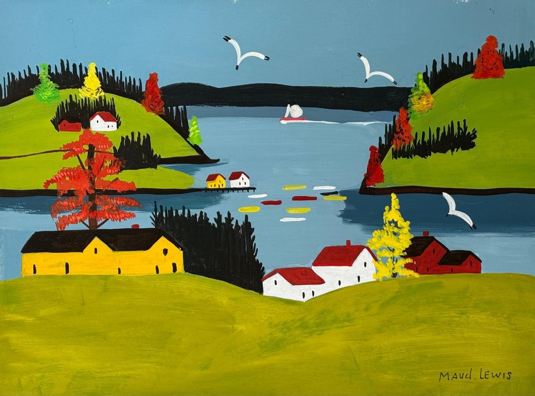 Maud Lewis Canadian (Mixed media on Paper Painting) In the style of: Mixed media painting on paper, rendered in the style of Maud Lewis. Measures: 8.5” x 11.5” Inches aprox. Provenance: Private Collection."In the style of" means after the artist. Lewis live