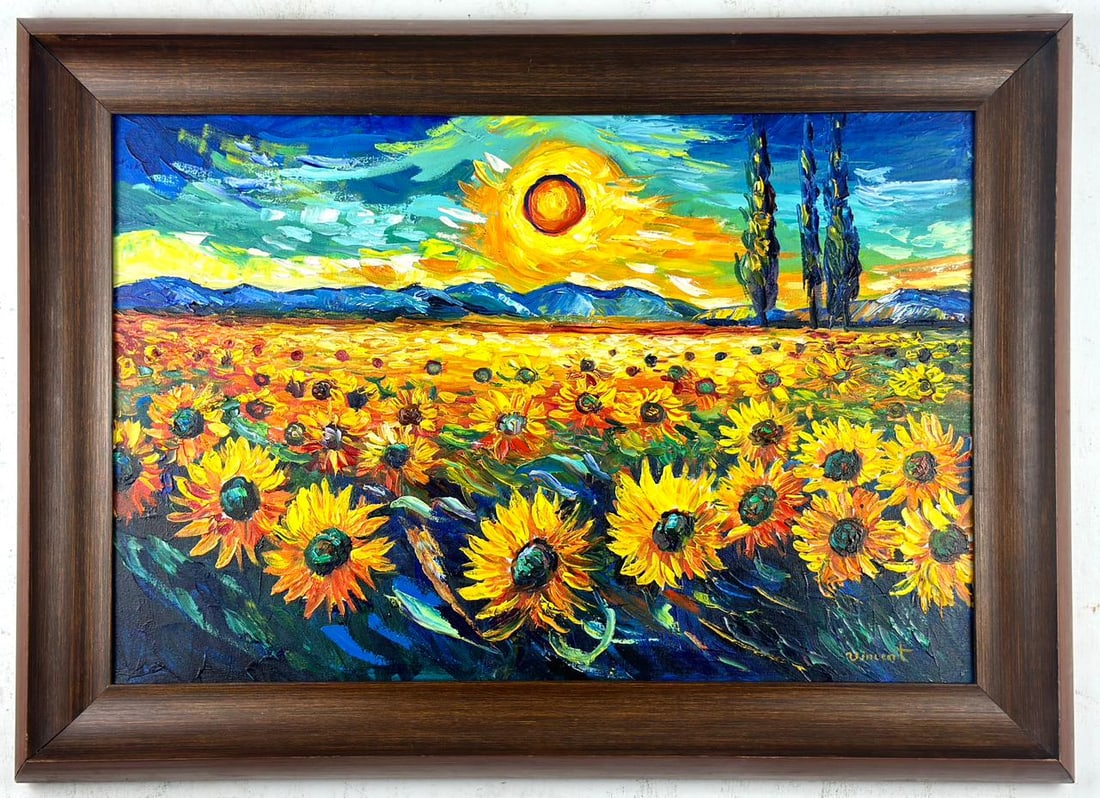 Vincent Van Gogh Dutch (Oil on Canvas Painting) in the style of: Rendered in the Style of Vincent Van Gogh. Technique: Oil on canvas Painting. Measures: 21 x 28.5 Inches. Provenance:Private Collection Europe. "In the style of" means after the artist. The work is fr