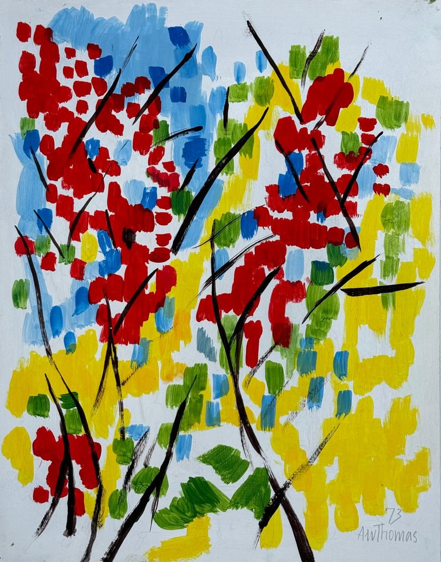 Alma Thomas (Mixed media on Paper Painting) In the style of: Mixed media painting on paper, rendered in the style of Alma Thomas. Measures: 8.5” x 11” Inches aprox. Provenance: Private Collection. "In the style of" means after the artist. Thomas liv