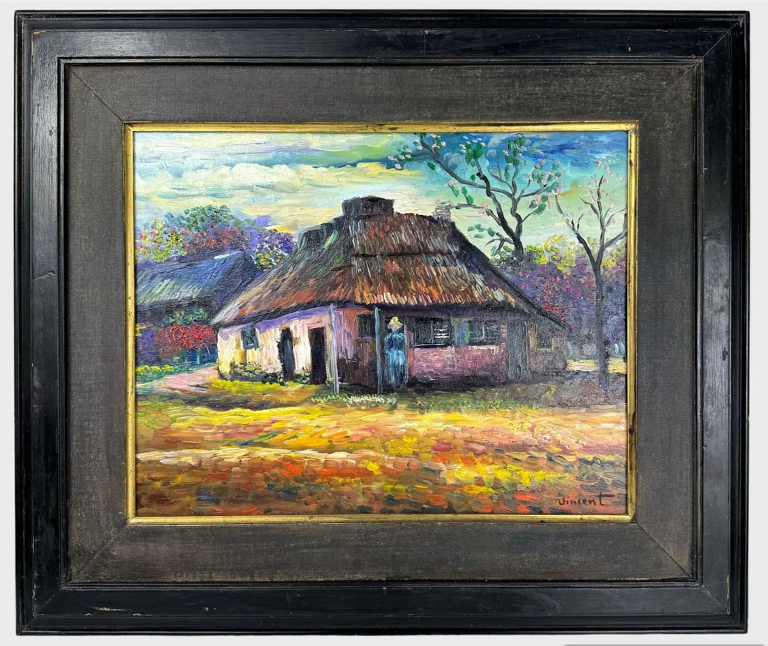 Vincent Van Gogh Dutch (Oil on Canvas Painting) in the style of: Rendered in the style of Vincent Van Gogh. Technique: Oil on board Painting. Measures: 16 x 20.5 Inches. Provenance:Private Collection Europe. "In the style of" means after the artist. The work is fra