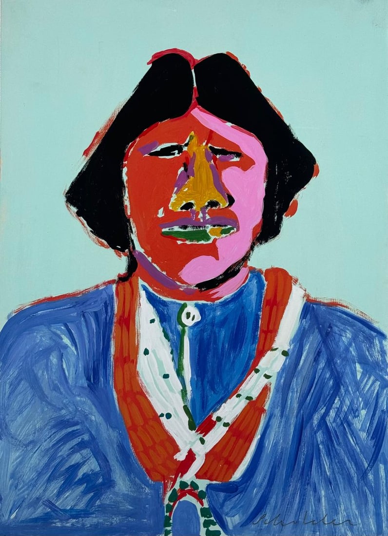 Fritz Scholder (Mixed media on Paper Painting) In the style of: Mixed media painting on paper, Rendered in the style of Fritz Scholder. Measures: 8.5” x 12” Inches aprox. Provenance: Private Collection."In the style of" means after the artist. Scholder