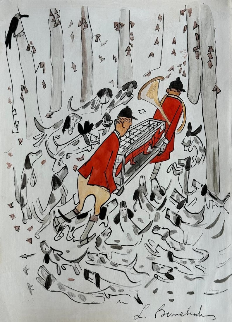 Ludwig Bemelmans (Mixed media on Paper Painting) In the style of: Mixed media painting on paper, rendered in the style of Ludwig Bemelmans. Measures: 8.5” x 12” Inches aprox. Provenance: Private Collection."In the style of" means after the artist. Bemelm