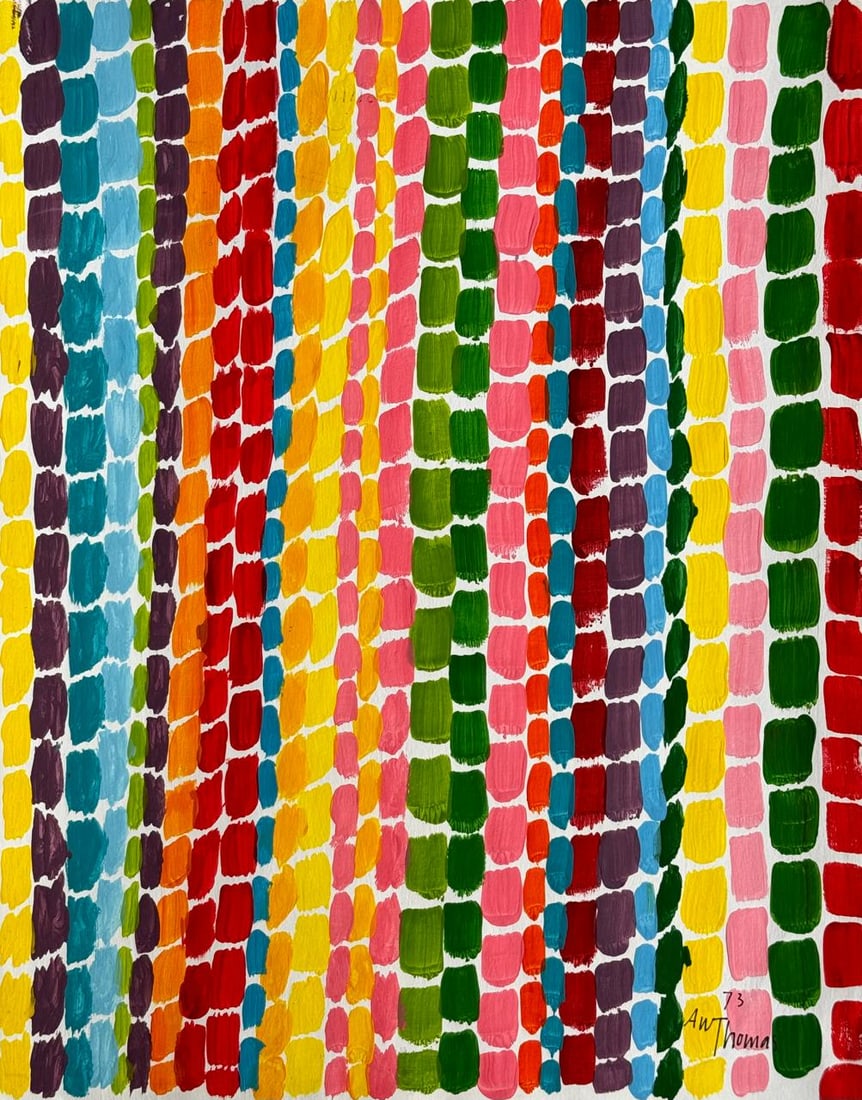 Alma Thomas (Mixed media on Paper Painting) In the style of: Mixed media painting on paper, rendered in the style of Alma Thomas. Measures: 9” x 11” Inches aprox. Provenance: Private Collection."In the style of" means after the artist. Thomas lived