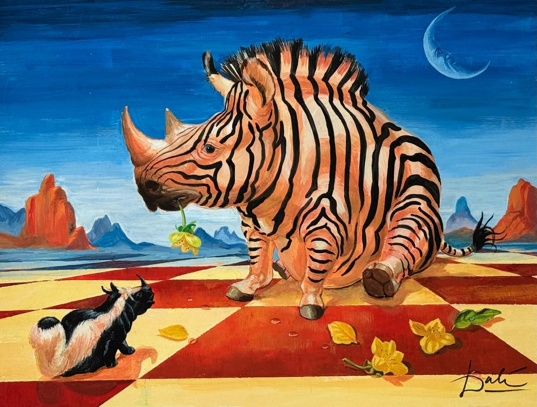 Salvador Dali Spanish (Mixed Media On Paper Painting) In the style of: Mixed media painting on paper,Rendered in the style of Salvador Dali. Measures: 8” x 11” Inches aprox. Provenance: Private Collection."In the style of" means after the artist. Dali lived b