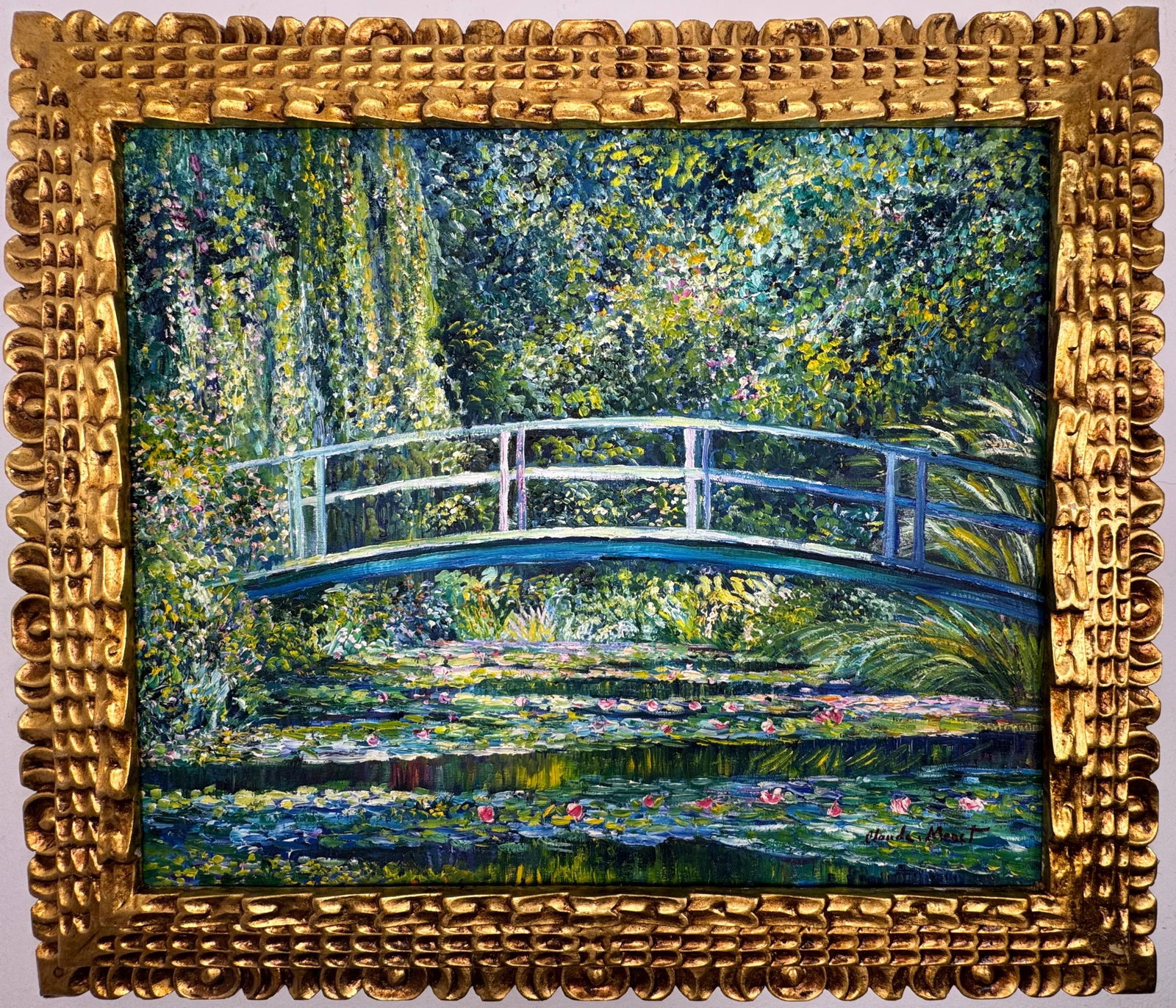 Claude Monet French (Oil on Canvas Painting) in the style of: Rendered in the style of Claude Monet. Technique: Oil on Canvas painting. Measures: 25.5 x 29 Inches aprox. Provenance: Private collection. "In the style of" means after the artist. The artwork is fra