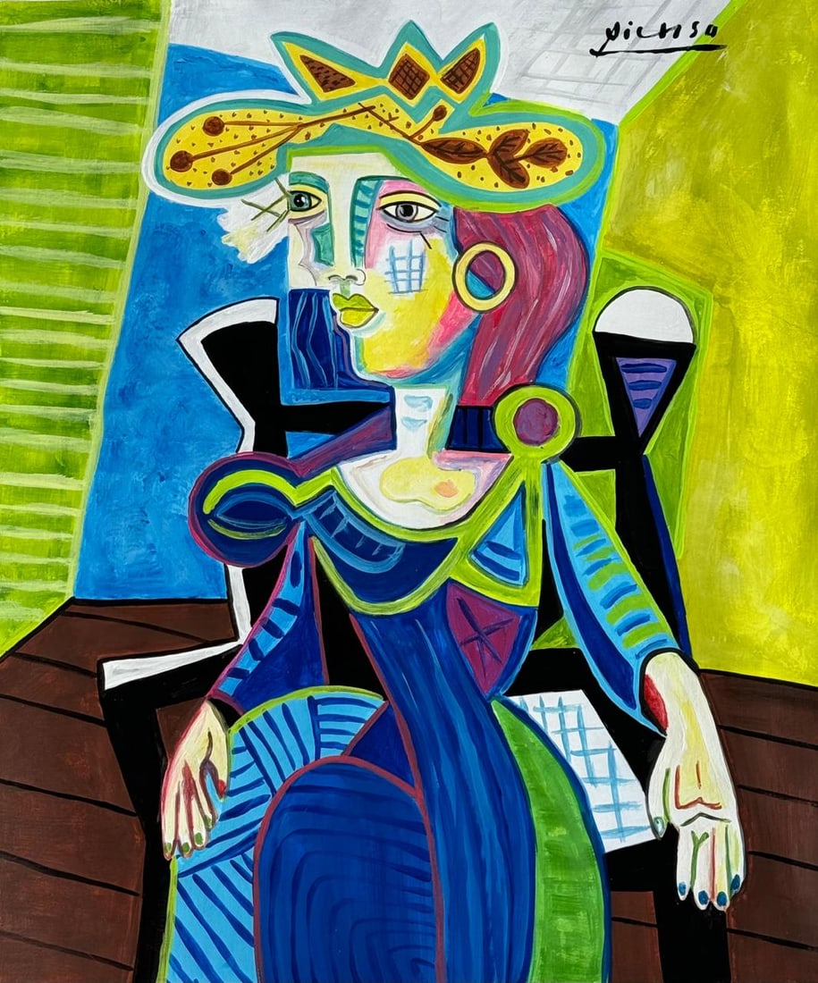 Pablo Picasso Spanish (Mixed media on Paper Painting) In the style of: Mixed media painting on paper, rendered in the style of Pablo Picasso. Measures: 9” x 11” Inches aprox. Provenance: Private Collection."In the style of" means after the artist. Picasso liv