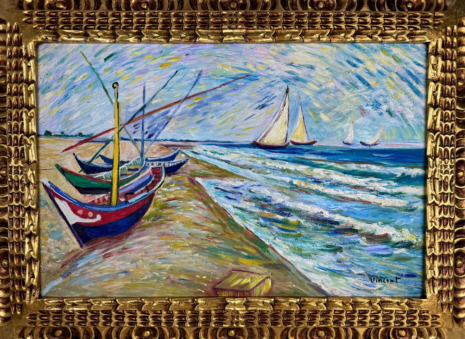 Vincent Van Gogh Dutch (Oil on Canvas Painting) in the style of: Rendered in the style of Vincent Van Gogh. Technique: Oil on canvas Painting. Measures: 21 x 29.5 Inches. Provenance:Private Collection Europe. "In the style of" means after the artist. The work is fr