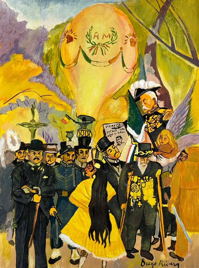 Diego Rivera Mexican (Mixed media on Paper Painting) In the style of (1 of 4)