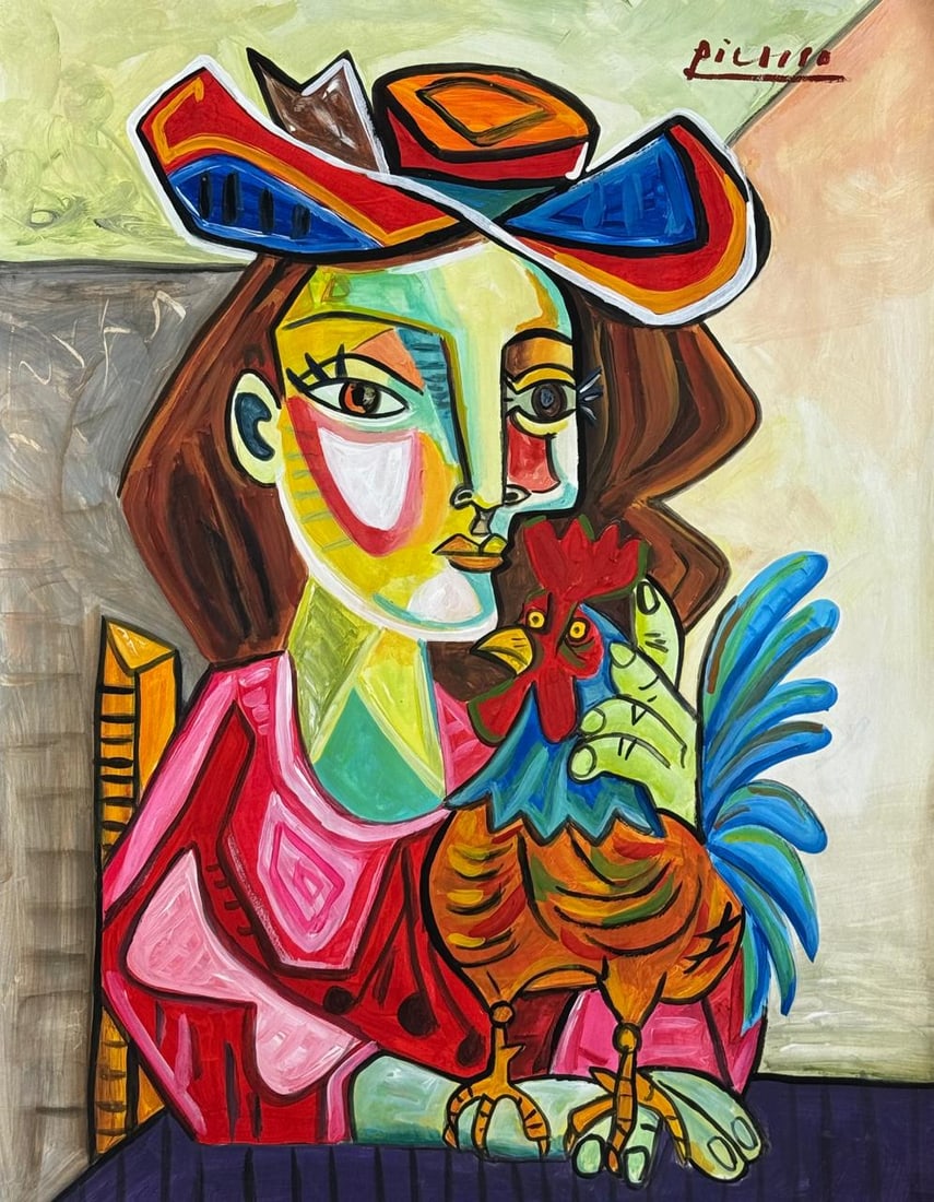 Pablo Picasso Spanish (Mixed media on Paper Painting) In the style of: Mixed media painting on paper, rendered in the style of Pablo Picasso. Measures: 9.5” x 12” Inches aprox. Provenance: Private ollection."In the style of" means after the artist. Picasso li
