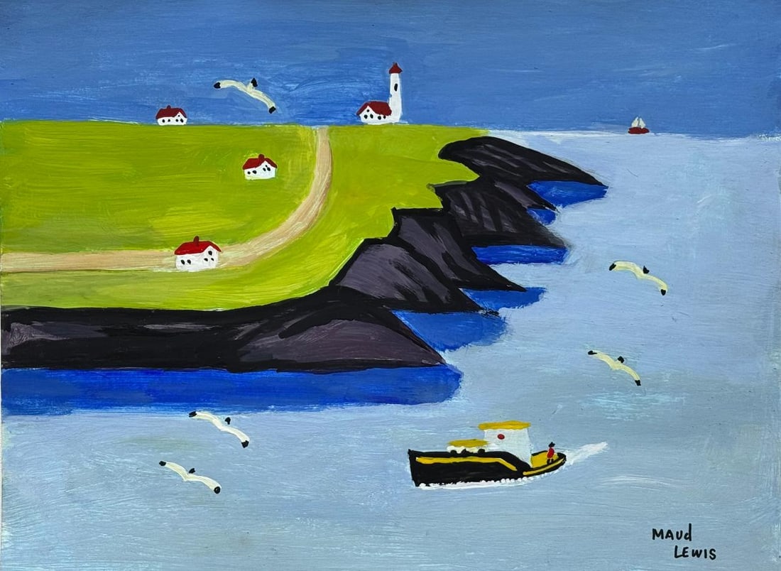 Maud Lewis Canadian (Mixed media on Paper Painting) In the style of: Mixed media painting on paper, rendered in the style of Maud Lewis. Measures: 9” x 11.5” Inches aprox. Provenance: Private Collection."In the style of" means after the artist. Lewis lived