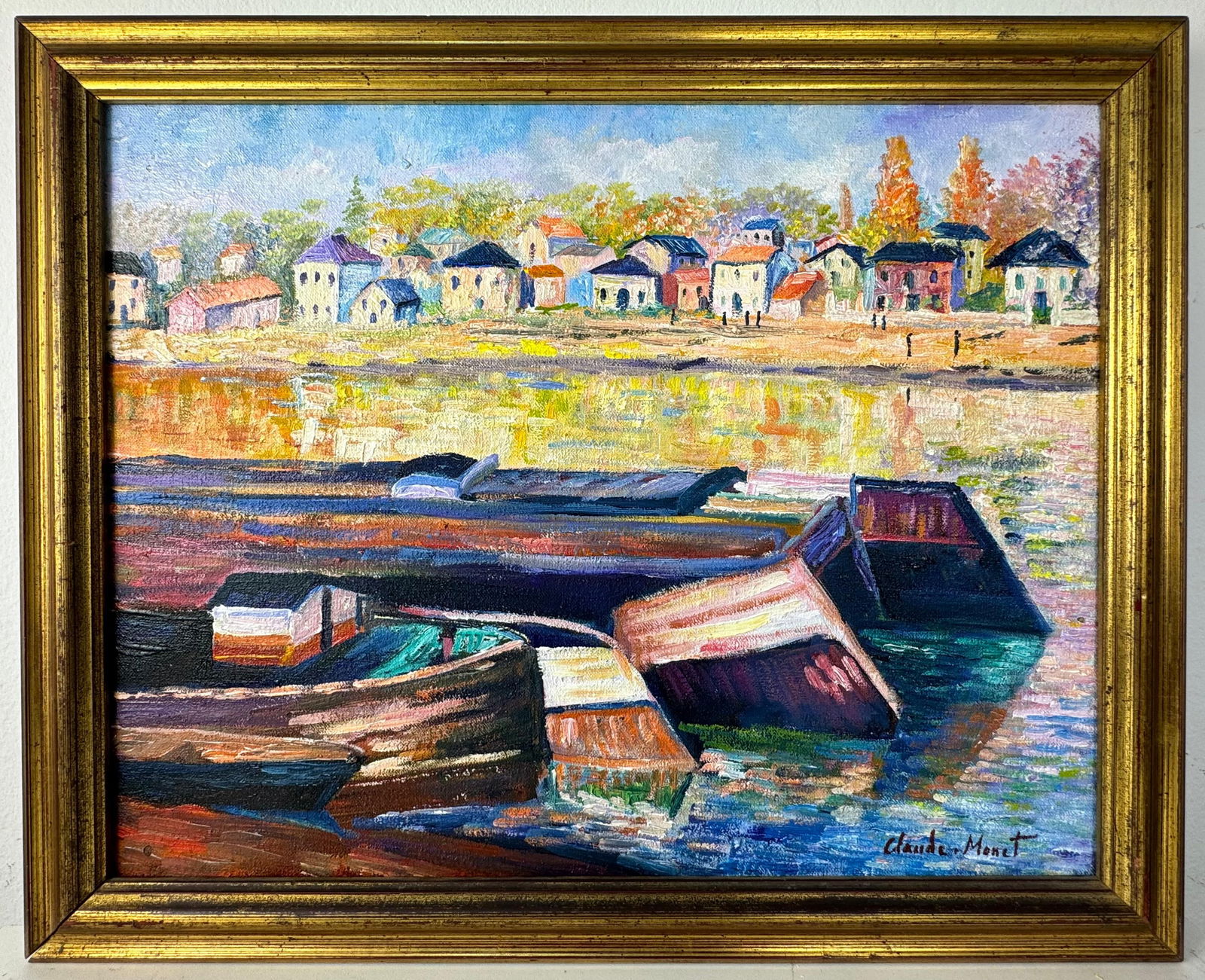Claude Monet French (Oil on Canvas Painting) in the style of: Rendered in the style of Claude Monet. Technique: Oil on Canvas painting. Measures: 17.5 x 21.5 Inches aprox. Provenance: Private collection. "In the style of" means after the artist. The artwork is f