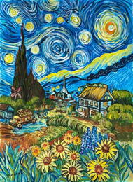 Vincent Van Gogh Dutch (Mixed Media on Paper Painting) In the style of