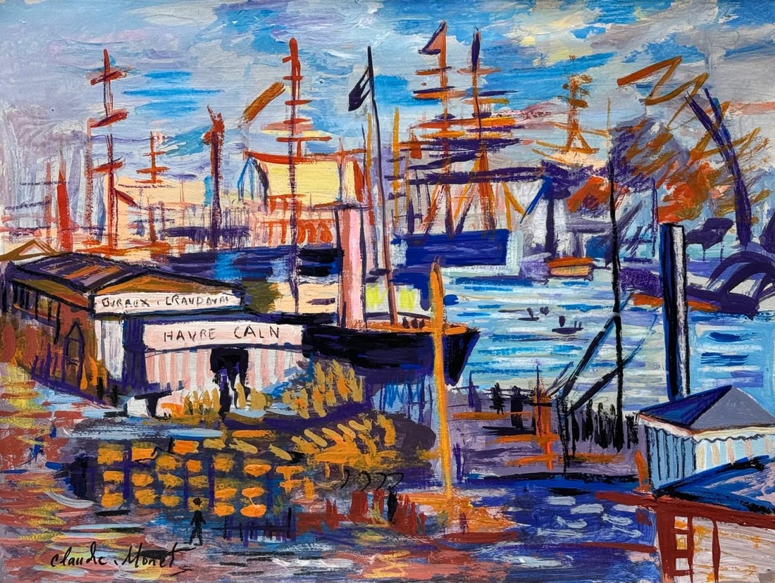 Claude Monet French (Mixed media on Paper Painting) In the style of: Mixed media painting on paper, rendered in the style of Claude Monet. Measures: 8.5” x 11” Inches aprox. Provenance: Private Collection."In the style of" means after the artist. Monet live