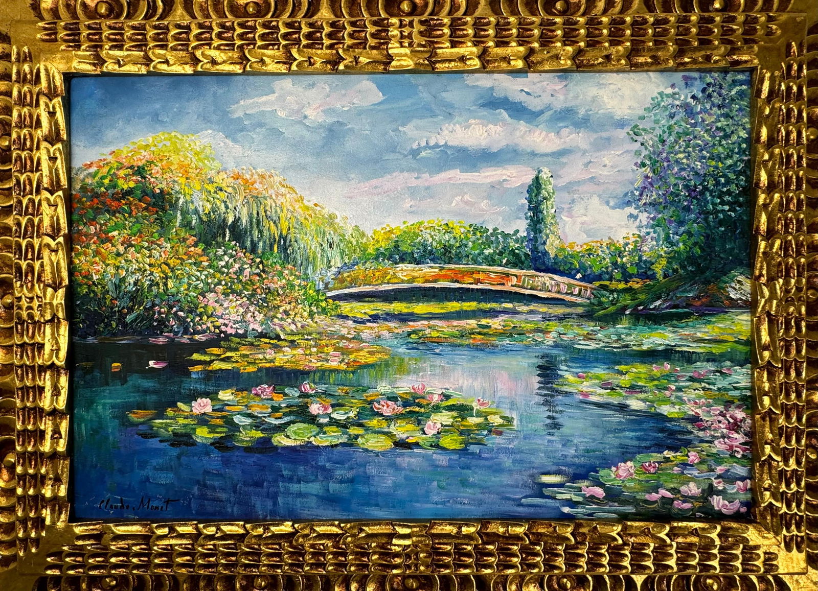 Claude Monet French (Oil on Canvas Painting) in the style of: Rendered in the style of Claude Monet. Technique: Oil on Canvas painting. Measures: 21.5 x 29.5 Inches aprox. Provenance: Private collection. "In the style of" means after the artist. The artwork is f