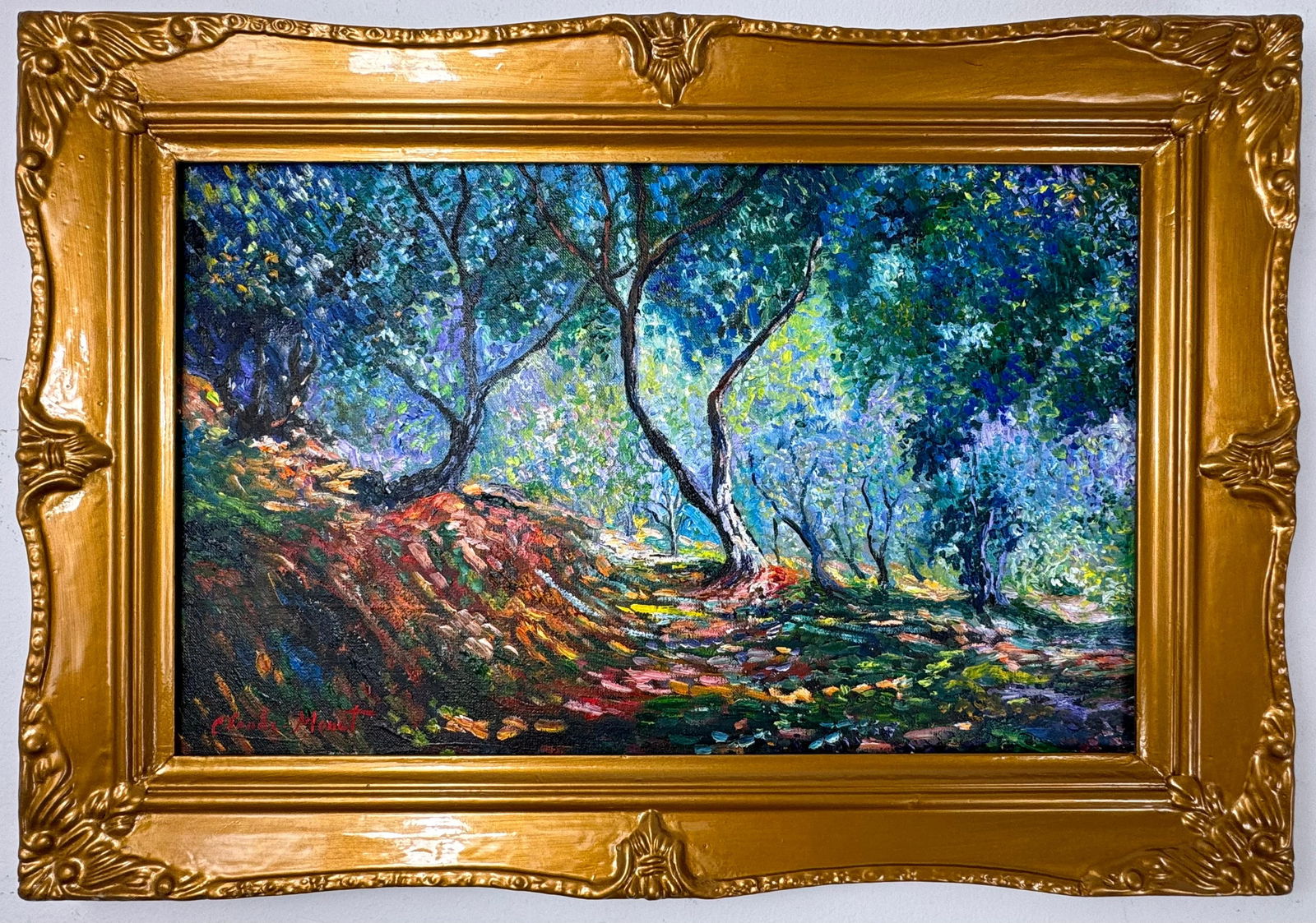 Claude Monet French (Oil on Canvas Painting) in the style of: Rendered in the style of Claude Monet. Technique: Oil on Canvas painting. Measures: 17.5 x 25 Inches aprox. Provenance: Private collection. "In the style of" means after the artist. The artwork is fra
