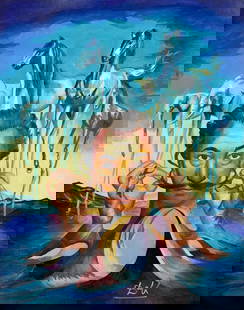 Salvador Dali Spanish (Mixed Media On Paper Painting) In the style of: Mixed media painting on paper,Rendered in the style of Salvador Dali. Measures: 8.5&rdquo; x 10.5&rdquo; Inches aprox. Provenance: Private Collection."In the style of" means after the artist. Dali liv