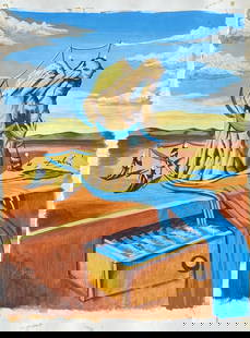 Salvador Dali Spanish (Mixed Media On Paper Painting) In the style of: Mixed media painting on paper,Rendered in the style of Salvador Dali. Measures: 8.5&rdquo; x 11.5&rdquo; Inches aprox. Provenance: Private Collection."In the style of" means after the artist. Dali liv