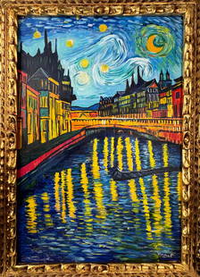 Vincent Van Gogh Dutch (Oil on Canvas Painting) in the style of: Rendered in the style of Vincent Van Gogh. Technique: Oil on canvas Painting. Measures: 21 x 29 Inches. Provenance:Private Collection Europe. "In the style of" means after the artist. The work is fram