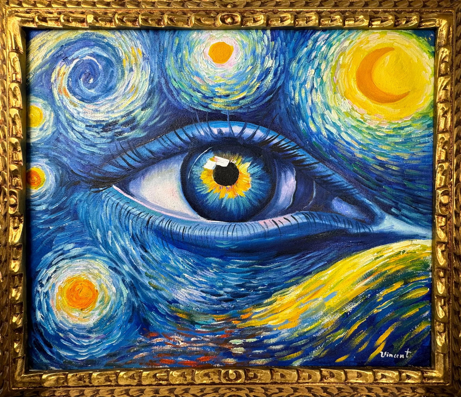 Vincent Van Gogh Dutch (Oil on Canvas Painting) in the style of: Rendered in the style of Vincent Van Gogh. Technique: Oil on canvas Painting. Measures: 25 x 29 Inches. Provenance:Private Collection Europe. "In the style of" means after the artist. The work is fram