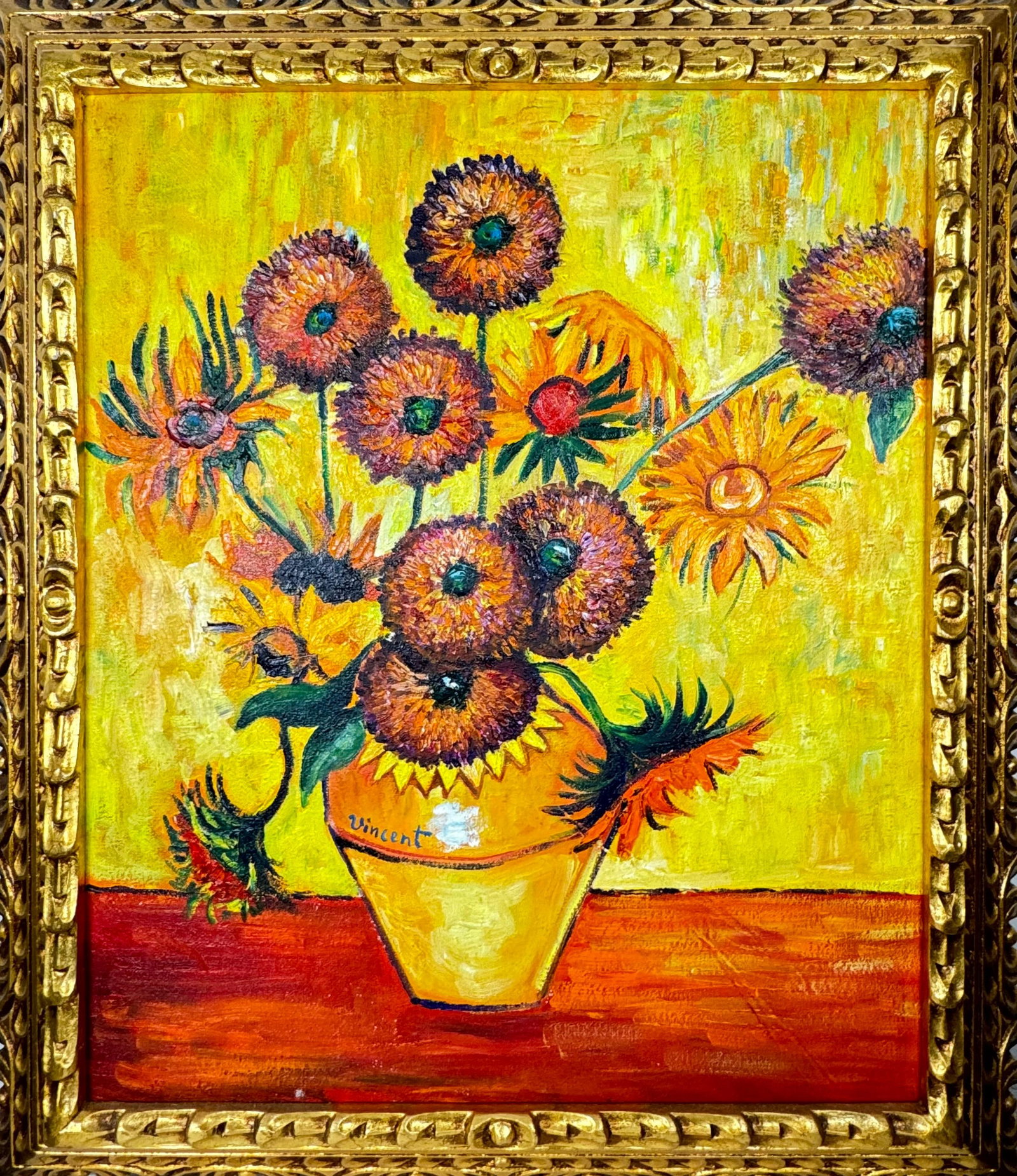 Vincent Van Gogh Dutch (Oil on Canvas Painting) in the style of: Rendered in the style of Vincent Van Gogh. Technique: Oil on canvas Painting. Measures: 25 x 29 Inches. Provenance:Private Collection Europe. "In the style of" means after the artist. The work is fram