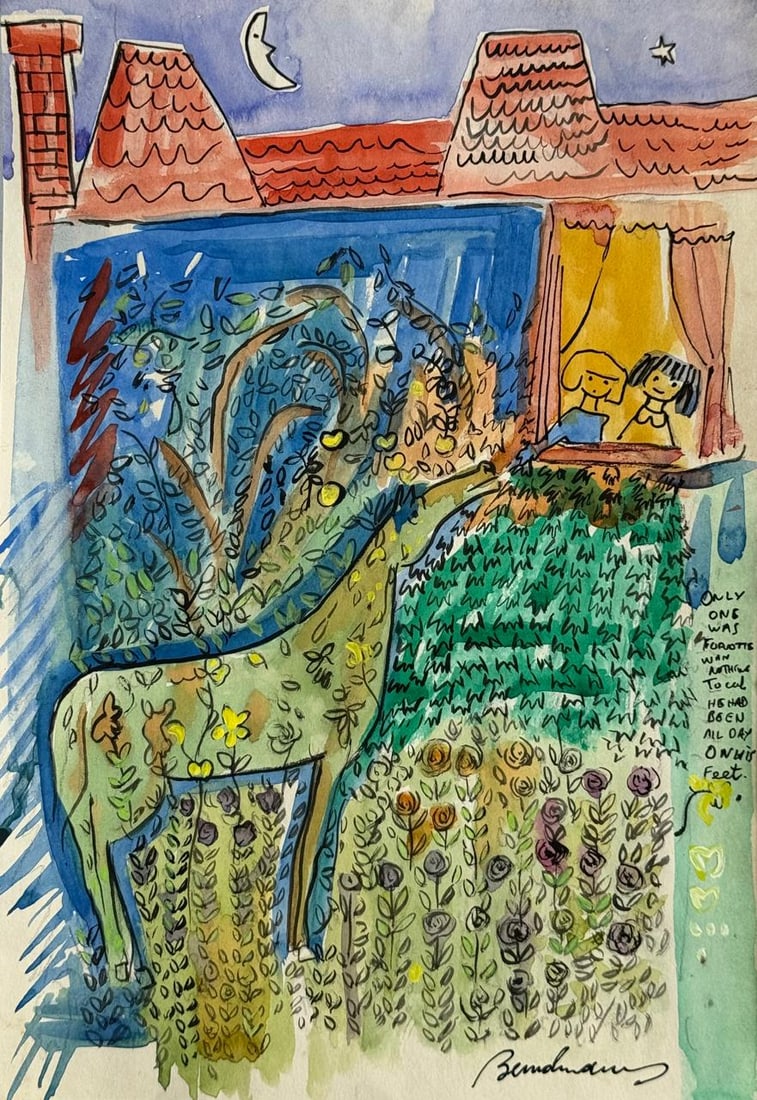 Ludwig Bemelmans (Mixed media on Paper Painting) In the style of: Mixed media painting on paper, rendered in the style of Ludwig Bemelmans. Measures: 8.5” x 12.5” Inches aprox. Provenance: Private Collection."In the style of" means after the artist. Beme